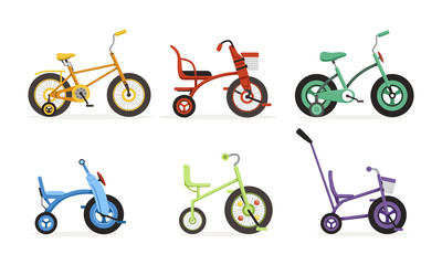 Wall Mural - Kids Bicycles Collection, Childrens Colorful Bikes Vector Illustration on White Background