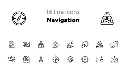 Poster - Navigation line icon set. Map, compass, location. Planning route concept. Can be used for topics like travel, destination, cartography