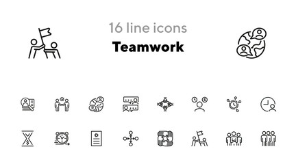 Poster - Teamwork line icon set. Team, leadership, timing. Business concept. Can be used for topics like deadline, unity, collaboration