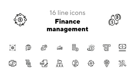 Poster - Finance management line icon set. Money, cash, currency exchange, cashback. Finance concept. Can be used for topics like finance consulting, planning budget, income, investment