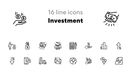 Poster - Investment line icon set. Encashment car, income, graph. Money concept. Can be used for topics like finance management, profit, banking