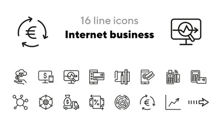 Poster - internet business icons. set of line icons. money turnover, automatic income, multimanagement. busin