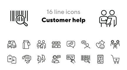 Poster - Customer help line icon set. Delivery, call center, operator. Service concept. Can be used for topics like survey, review, feedback