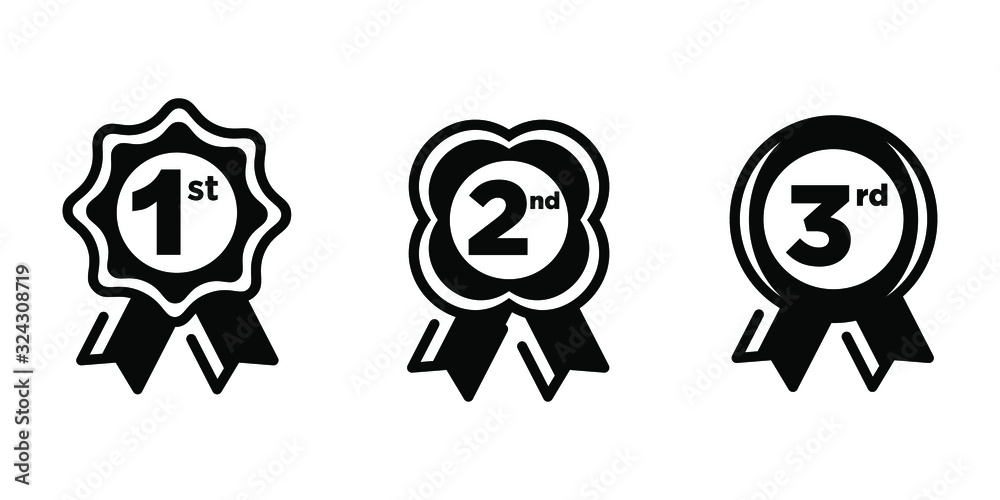 1st 2nd 3rd black medal first place second third award winner badge ...