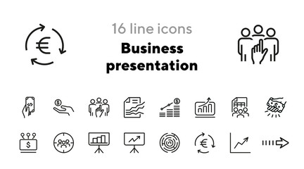 Poster - Business presentation icons. Agile results, funding platform, automatic income. Business concept. Vector illustration can be used for topics like business process, finance, communication