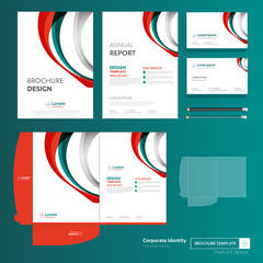 Fototapete - Flyer brochure business annual report cover template design Corporate Business Identity Folder digital technology company Element of stationery people community presentation working promotion blue red