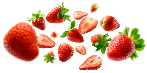 Wall Mural - Strawberry berry levitating on a white background
