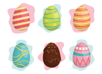 Poster - happy easter celebration card with set eggs painted