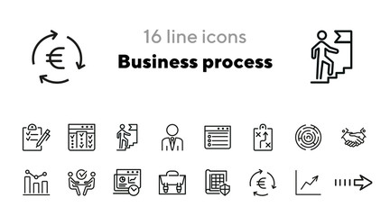 Poster - business process icons. set of line icons. briefcase, business analysis, career ladder. business con