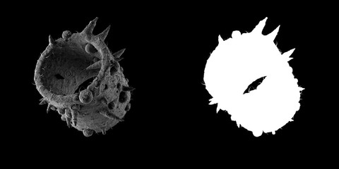 Poster - 3d render of abstract microscopic shape. Germ or bacteria concept. Illness, disease concept. High details. Luma mask for isolating.