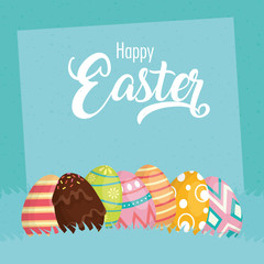 Poster - happy easter celebration card with lettering and eggs painted