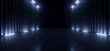 Dark Studio Warehouse Laser Led Glowing Studio Lights Stage Concert Showroom Podium Virtual Night Blue Cyber Alien Spaceship 3D Rendering