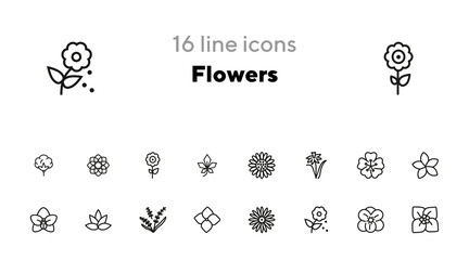 Poster - Flowers line icon set. Daffodil, gerbera, lavender. Nature concept. Can be used for topics like blossoming, spring, summer, plants