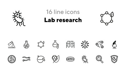Poster - Lab research line icon set. Bacteria, virus, test tube, microscope. Science concept. Can be used for topics like medicine, laboratory, chemistry, microbiology