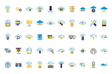 Poster - bundle of cloud computing lineal colors style icons