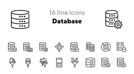 Poster - Database line icon set. Protection, analysis, filter, hardware. Information technology concept. Can be used for topics like data storage, server, data processing