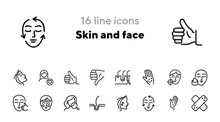 Skin And Face Line Icon Set. Woman, Rash, Hair Follicle, Cream, Acne. Skin Care Concept. Can Be Used For Topics Like Cosmetics, Beauty Salon, Dermatology