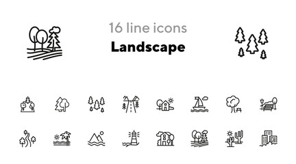 Sticker - Landscape line icon set. Park, beach, street. Stroll concept. Can be used for topics like vacation, city, nature