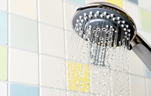 Shower Head With Flowing Water Bathroom In Pastel Colors