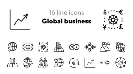 Poster - Global business line icon set. Businessman, economics, development. International partnership concept Can be used for topics like management, collaboration, teamwork