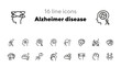 Alzheimer disease line icon set. Brain, bad memory, pills. Health concept. Can be used for topics like mental disorder, senility, symptoms
