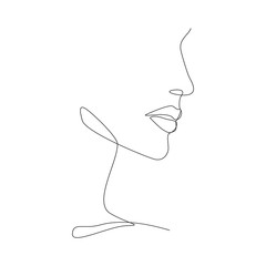 Sticker - Woman face one line drawing on white isolated background. Vector illustration 