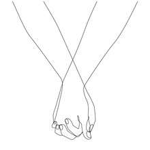 Holding Hands One Line Drawing On White Isolated Background. Vector Illustration