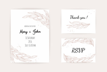 Wall Mural - Botanical wedding invitation card template design, white and pink flowers on white background.