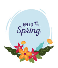 Sticker - happy spring decorative flowers leaves round banner