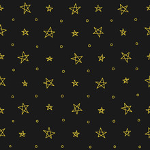 Seamless Pattern Of Yellow Stars On A Dark Background. Hand Drawn Elements. Vector.
