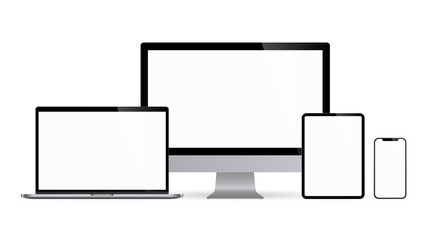 Poster - Realistic set of computer monitors desktop laptop tablet and phone illustration vector illustrator Ai EPS