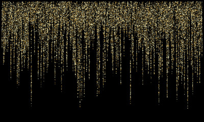 Wall Mural - Garland lights gold glitter hanging vertical lines vector holiday background.