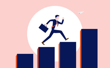 Aufkleber - Career progress. Successful businessman with briefcase running up a rising graph. Financial success, career development, promotion and hard work pays off concept