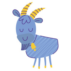 Sticker - goat with bell animal cartoon doodle color on white background