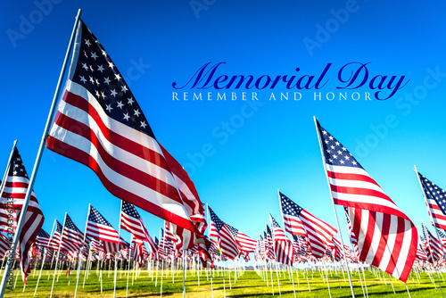 Fotografía A large group of American flags. Veterans or Memorial day display