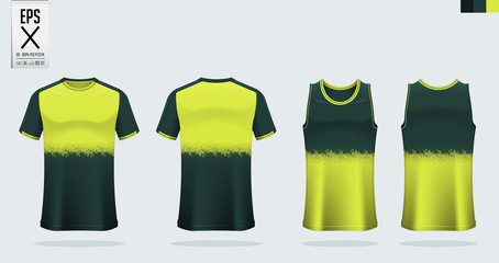 T-shirt sport mockup template design for soccer jersey, football kit. Tank top for basketball jersey and running singlet. Sport uniform in front view and back view.  Shirt Mockup Vector  Illustration.