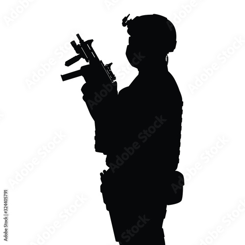 Fotomural Commando special force with weapon silhouette vector