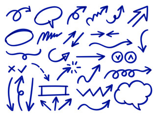 Poster - Arrows hand drawn doodle vector set. Sketch arrow design for application, banner, print screen, pen marks, map and typography design guide line.