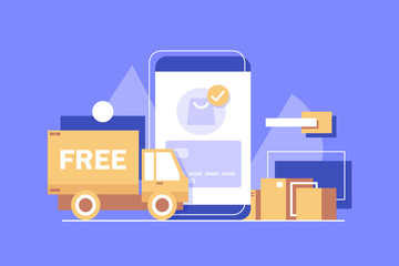 Poster - Online delivery service concept,Delivery home and office. City logistics. Warehouse, truck