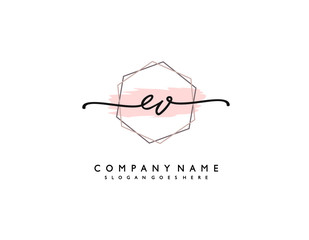 letter EV VE minimalist feminine handwriting logo. vector design of wedding invitation badges, fashion, beauty,