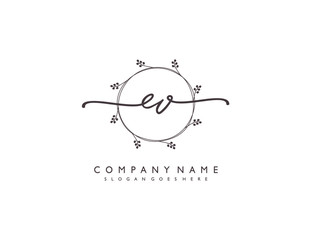 letter EV VE minimalist feminine handwriting logo. vector design of wedding invitation badges, fashion, beauty,