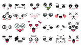 Fototapeta Młodzieżowe - Kawaii cute faces. Manga style eyes and mouths. Funny cartoon japanese emoticon in in different expressions. For social networks. Expression anime character and emoticon face illustration. Background.