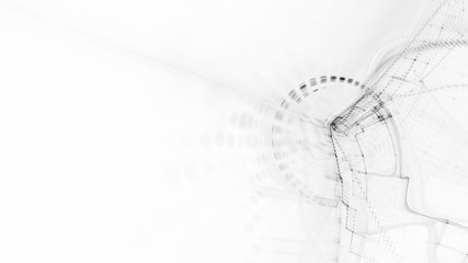 Poster - Abstract white and black background element. Fractal graphics 3d illustration. Wide format composition of grid cells and circles. Information technology concept.