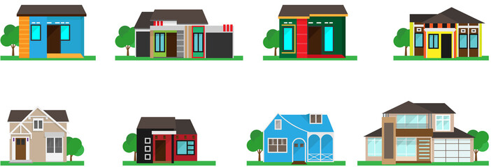 House exterior vector illustration set, front view.