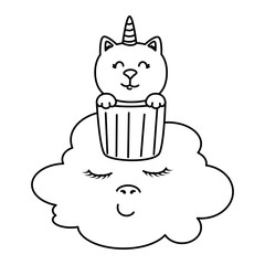 Wall Mural - cute cat unicorn in cup with cloud kawaii style vector illustration design