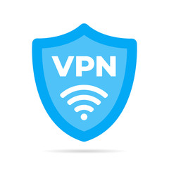 Wall Mural - Wireless shield VPN wifi icon sign flat design vector illustration. Wifi internet signal symbols in the security shield isolated on yellow background.