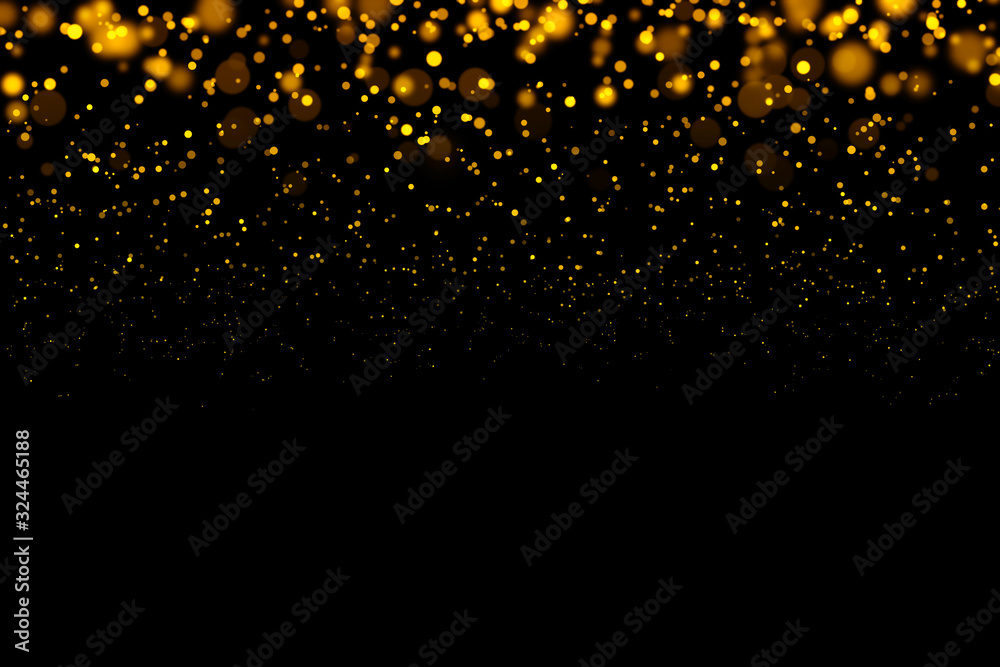 Gold glittering light bokeh abstract particles in dark background ...
