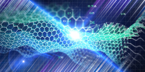 Wall Mural - 3D illustration. Abstract hexagon algorithm wave  analyze. Futuristic hexagon grid in lines . Technology and business analyze concept. Big data. Computer communication technology.