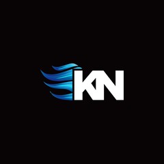 KN monogram logo with blue fire style design template