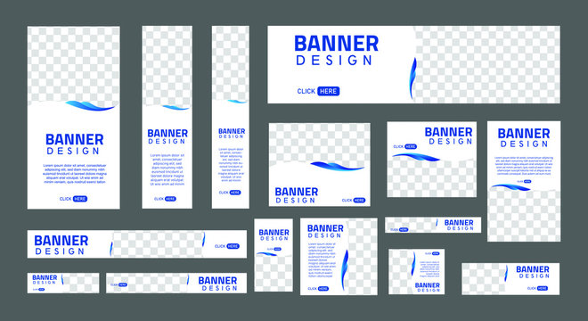 set of creative web banners of standard size with a place for photos. Business ad banner. Vertical  horizontal and square template.  Vector Illustration EPS 10